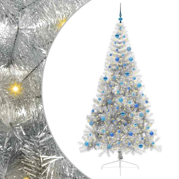 vidaXL Kunstmatig Voorverlicht Kerstboom met 300 LED Zilver 240 cm PET