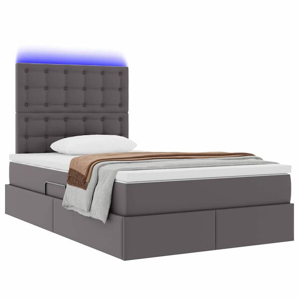 vidaXL Opbergbed met LED met matras Grijs 120 x 200 cm Nep Leer