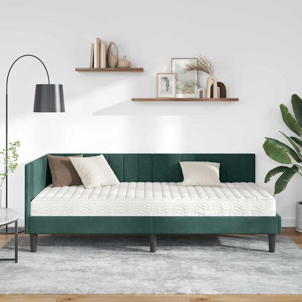 vidaXL Hoekbedframe met Matras met hoofdeinde 2 pcs Groen Fluweel