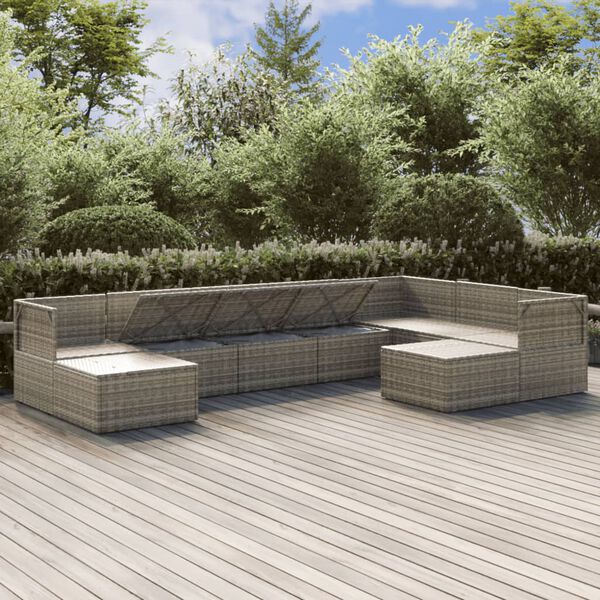 vidaXL 9-delige Loungeset met kussens poly rattan grijs