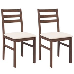 vidaXL Eetkamerstoelen met kussens 2 st massief hout rubber bruin