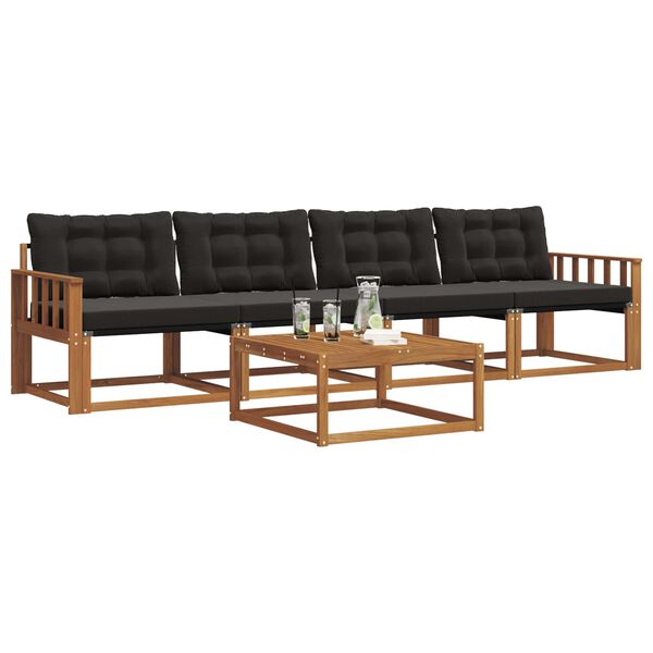 vidaXL Buiten bankenset met kussen 5 pcs Natuurlijk en Zwart