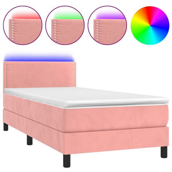 vidaXL Boxspring met matras en LED fluweel roze 80x200 cm