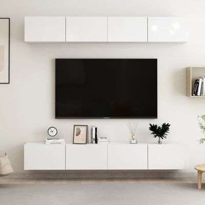 vidaXL Tv-meubelen 4 st 100x30x30 cm bewerkt hout hoogglans wit