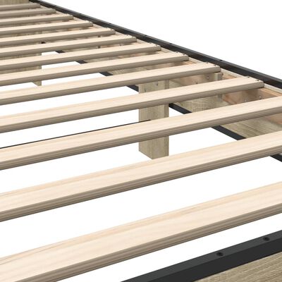 vidaXL Bedframe bewerkt hout en metaal sonoma eikenkleurig 75x190 cm