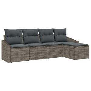 vidaXL Bankstel met kussen met opslag 5 pcs Grijs poly rattan