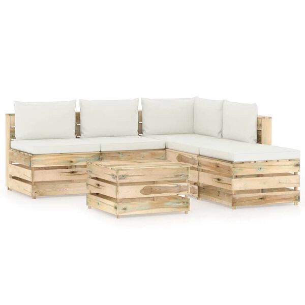 vidaXL 6-delige Loungeset met kussens groen ge&iuml;mpregneerd hout