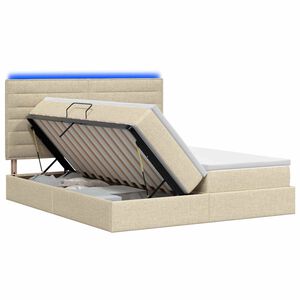 vidaXL LED Opslagbed met Matras Cr&egrave;mekleurig 180 x 200 cm Stof