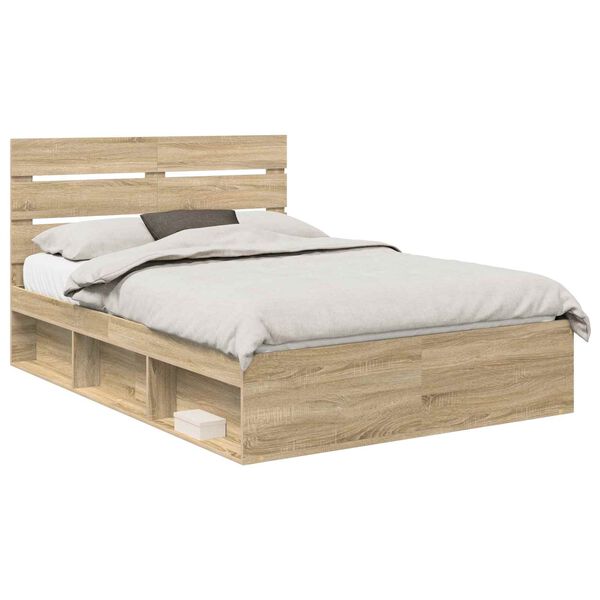vidaXL Bedframe met hoofdeinde Sonoma 140 x 200 cm Massief grenenhout
