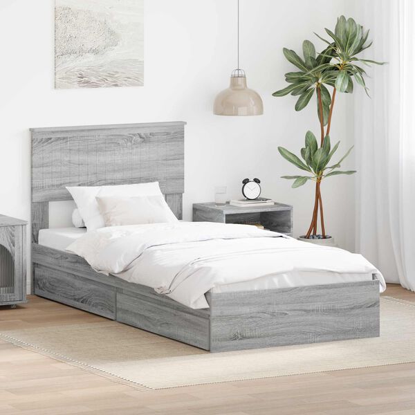 vidaXL Opslag bed met hoofdeinde Grijs Sonoma 90 x 190 cm Bewerkt hout