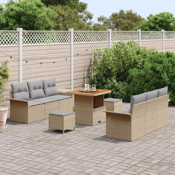 vidaXL Tuin Sofa Set 9 pcs Beige poly rattan