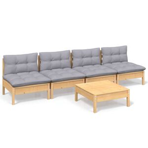 vidaXL 5-delige Loungeset met grijze kussens grenenhout