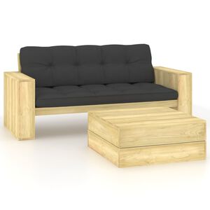 vidaXL 2-delige Loungeset met kussens ge&iuml;mpregneerd grenenhout