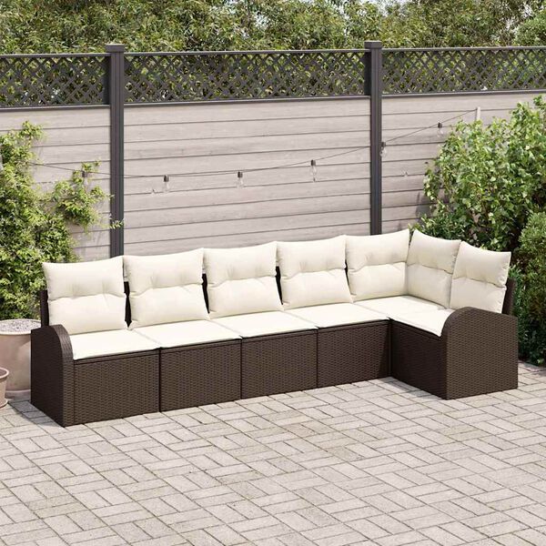 vidaXL Tuin Sofa Set met kussen 6 pcs Bruin Poly riet