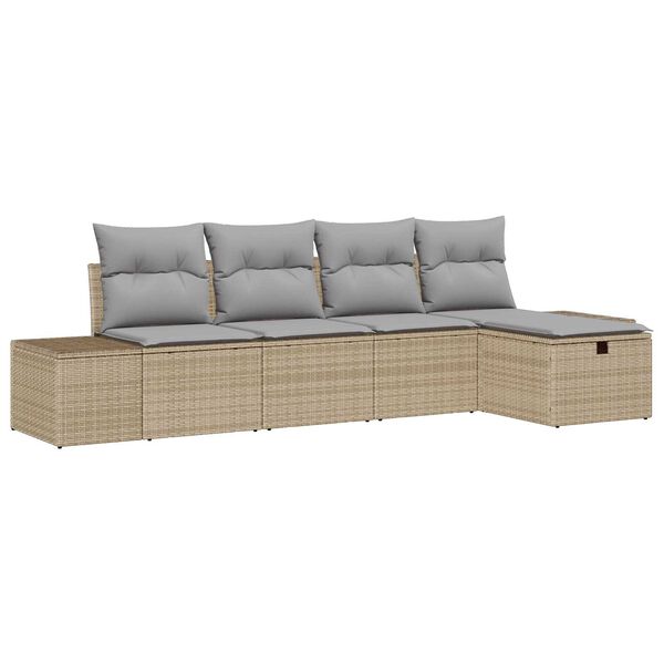 vidaXL Bankstel met kussen 5 pcs poly rattan