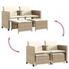 vidaXL Tuinbank 2-zits met tafel en voetenbanken poly rattan beige