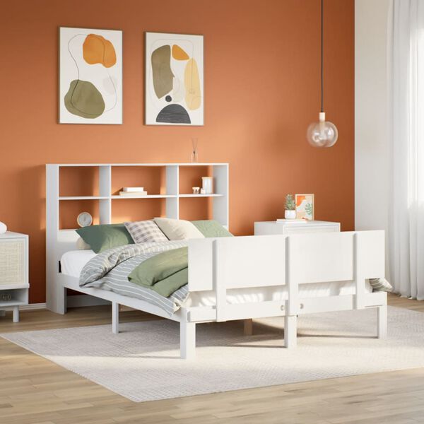 vidaXL Bed met boekenkast zonder matras grenenhout wit 160x200 cm