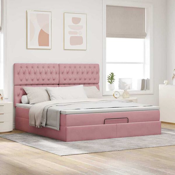 vidaXL Ottoman bed met matrassen 160x200cm fluweel roze