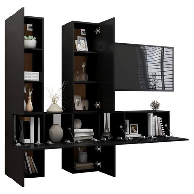 vidaXL 7-delige Tv-meubelset bewerkt hout zwart