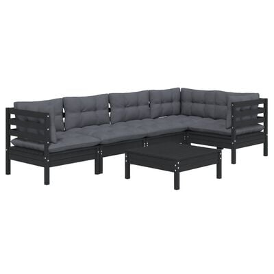 vidaXL 6-delige Loungeset met kussens grenenhout zwart