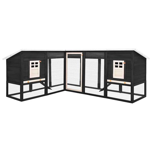 vidaXL Konijnenhok voor buiten met ren massief vurenhout grijs en wit