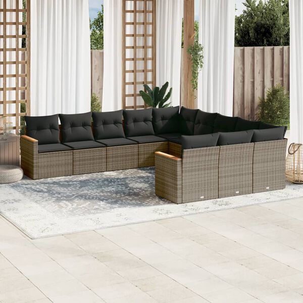 vidaXL 11-delige Loungeset met kussens poly rattan grijs