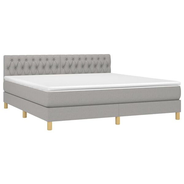vidaXL Boxspring met matras en LED stof lichtgrijs 180x200 cm