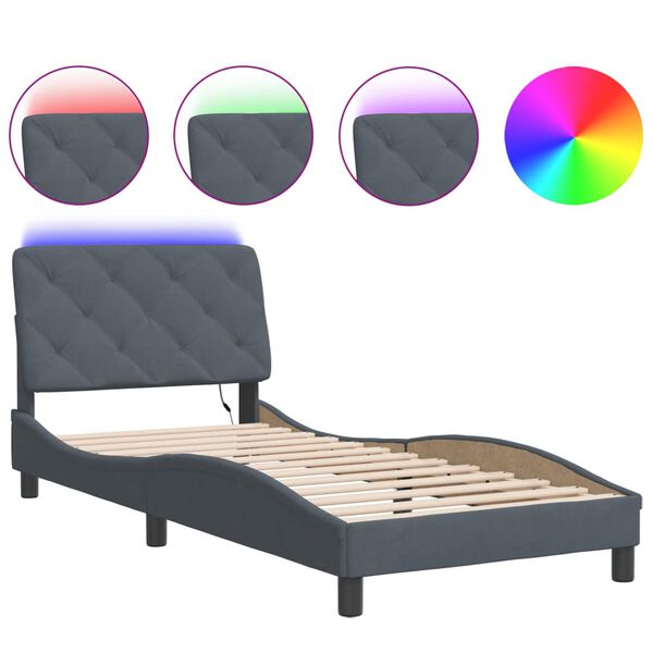 vidaXL Bedframe met LED zonder matras fluweel donkergrijs 80x200 cm