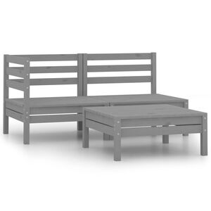 vidaXL 3-delige Loungeset massief grenenhout grijs
