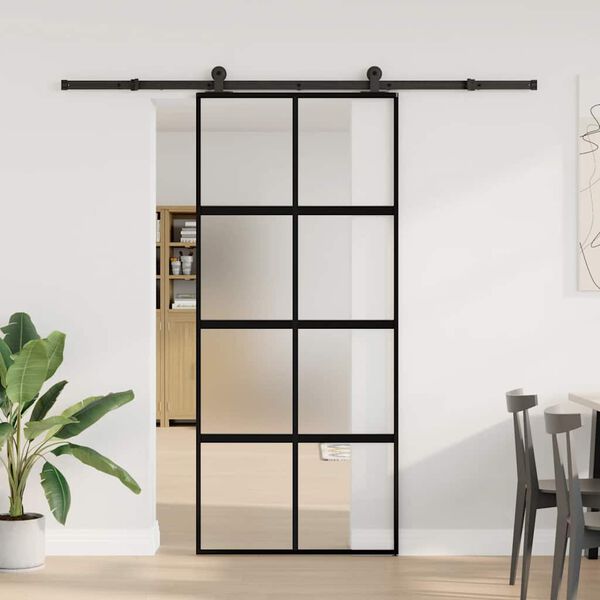 vidaXL Schuifdeur met beslag 90x205 cm gehard glas en aluminium