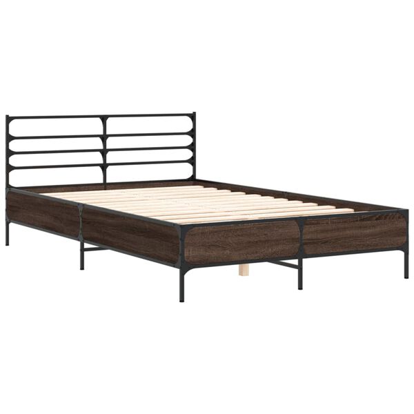 vidaXL Bedframe bewerkt hout metaal bruin eikenkleur 140x200 cm