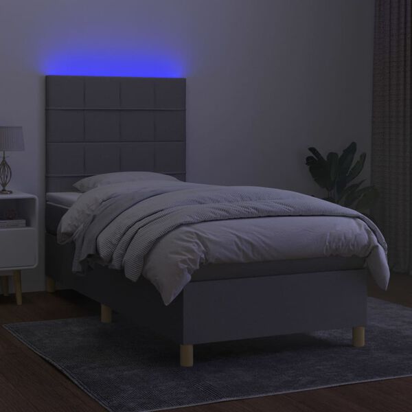 vidaXL Boxspring met matras en LED stof lichtgrijs 80x200 cm