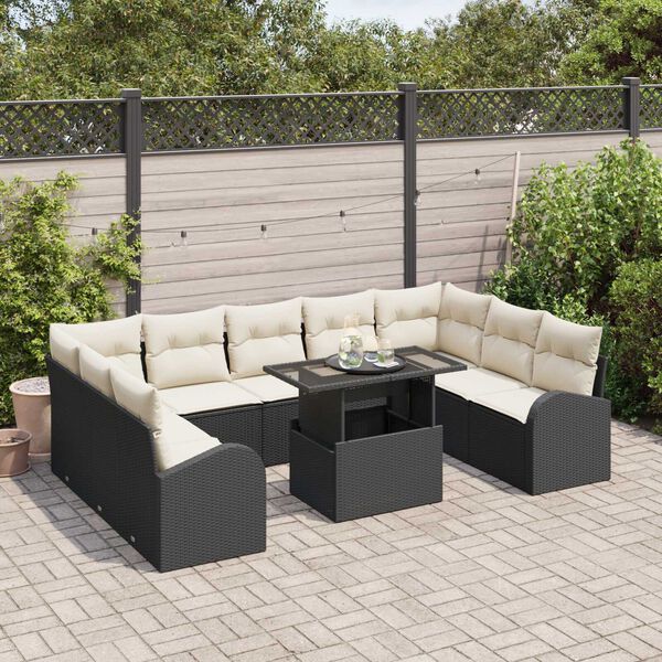 vidaXL Tuin Sofa Set met kussen met opslag 10 pcs Zwart Poly riet