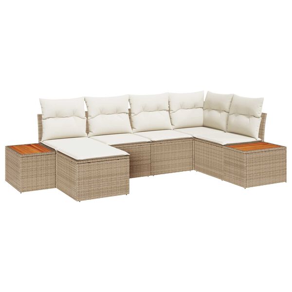 vidaXL Tuin Sofa Set met kussen 6 pcs Beige en Cr&egrave;me Poly Rattan