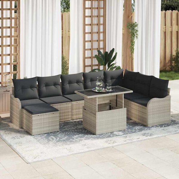 vidaXL Tuin Sofa Set met kussen 9 pcs Lichtgrijs Poly riet