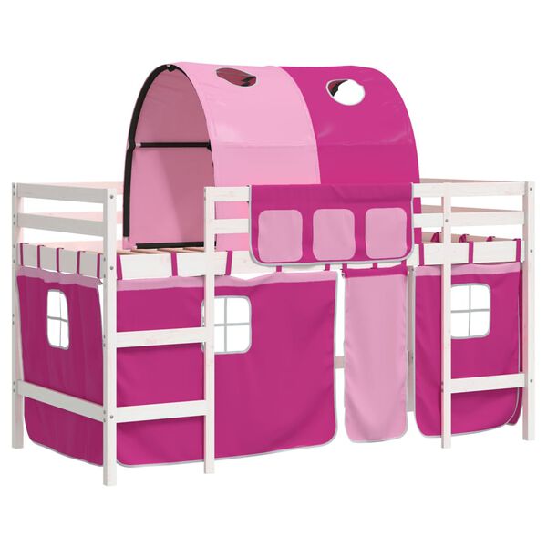 vidaXL Kinderhoogslaper met tunnel 80x200 cm massief grenenhout roze