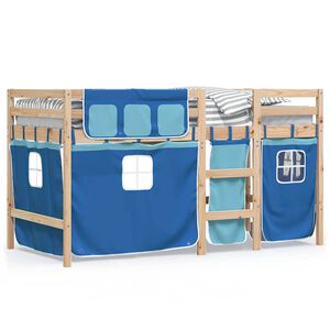vidaXL Kinderhoogslaper met gordijnen 90x190 cm grenenhout blauw