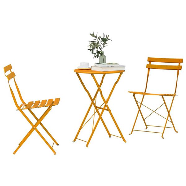 vidaXL Vouw Bistro Set 3 pcs Mosterdgeel Staal