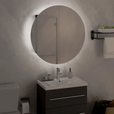 vidaXL Badkamerkast met ronde spiegel en LED 47x47x17,5 cm zwart