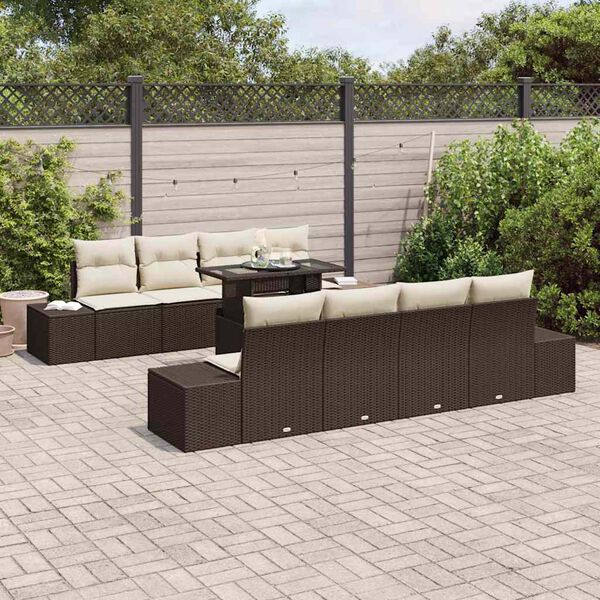 vidaXL Tuin Sofa Set met kussen 9 pcs Bruin en Cr&egrave;me poly rattan