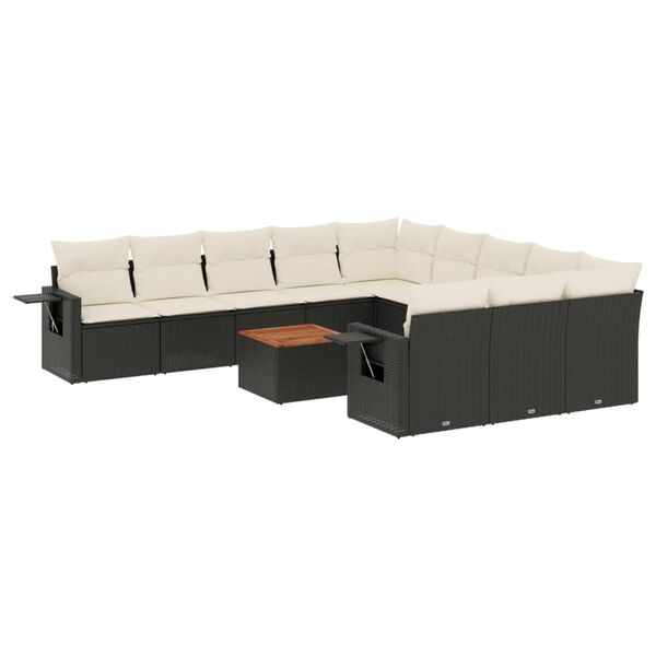 vidaXL 12-delige Loungeset met kussens poly rattan zwart