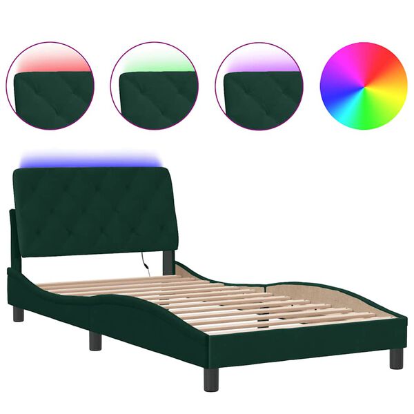 vidaXL Bedframe met LED zonder matras fluweel donkergroen 100x200 cm