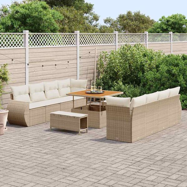 vidaXL Tuin Sofa Set met kussen met opslag 11 pcs Beige poly rattan