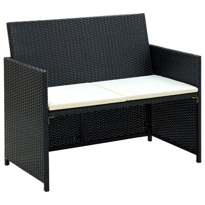 vidaXL 4-delige Loungeset met kussens poly rattan zwart