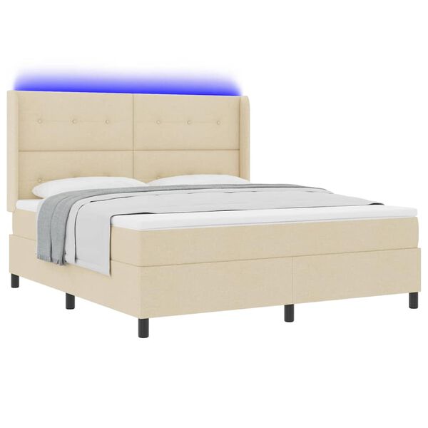 vidaXL LED Box Spring Bed met matras Cr&egrave;me 180 x 200 cm Stof