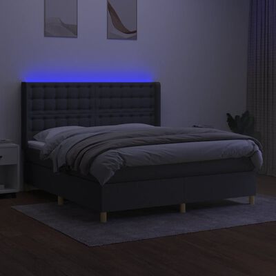 vidaXL Boxspring met matras en LED stof donkergrijs 180x200 cm