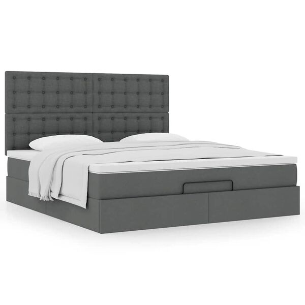 vidaXL Ottoman bed met matras 160x200cm stof donkergrijs