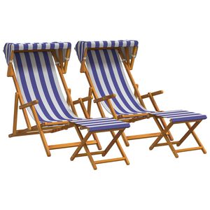 vidaXL Ligstoel 4 pcs 3 Positie massief eucalyptushout Blauw en Wit
