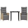 vidaXL 3-delige Tuinset met kussens poly rattan gemengd beige
