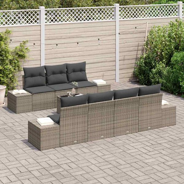 vidaXL Tuin Sofa Set met kussen met opslag 8 pcs Grijs poly rattan